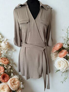 BCBG Taupe Wrap Blouse